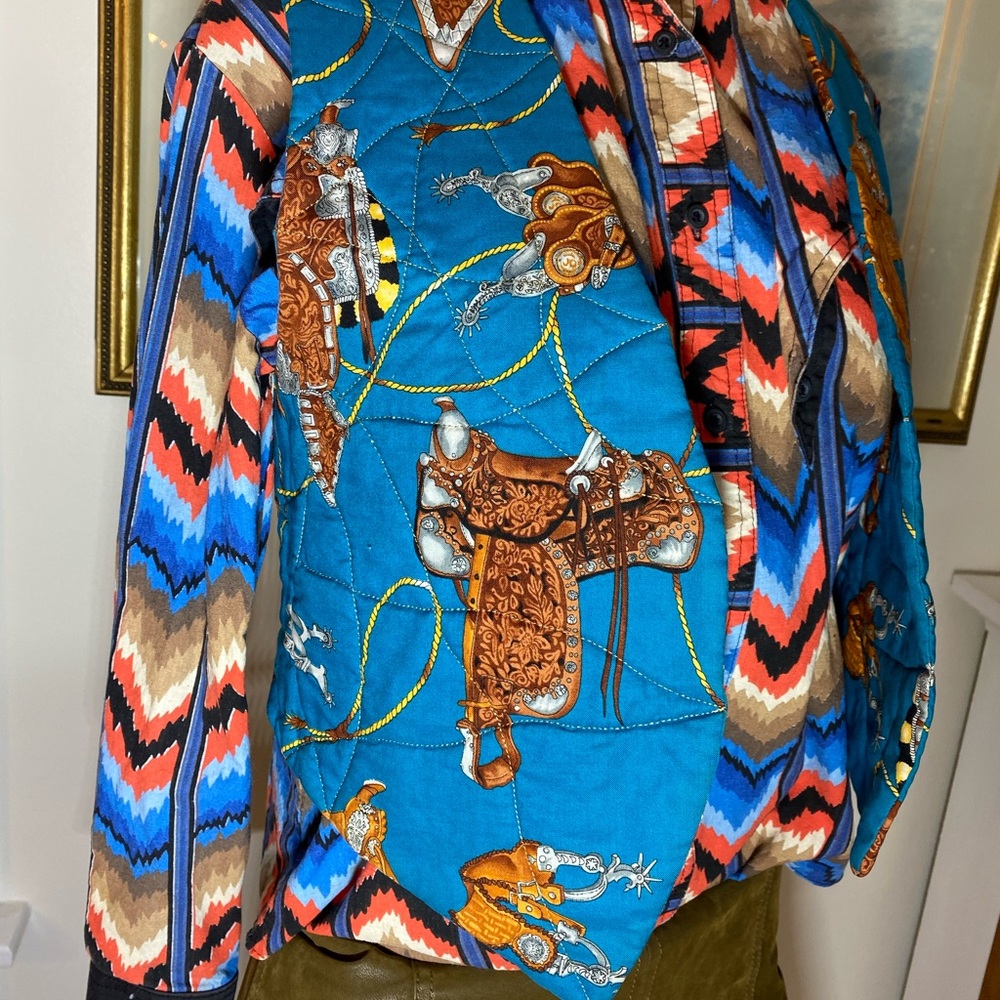 Horse saddle teal quilted vest